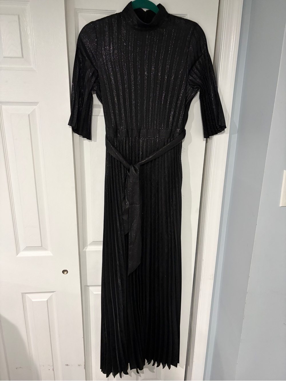 & Other Stories Black accordion Pleated Maxi Dress with High Neck shimmer 6 - Picture 2 of 3